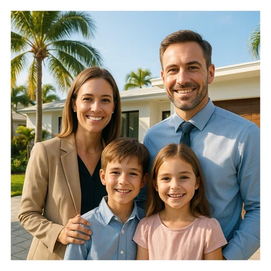 Foto hiper realista que refleje a nuestro cliente ideal de real estate: familias profesionales que desean mudarse a Miami o adquirir una segunda residencia. Familia tradicional de madre, padre, hijo e hija. sticker
