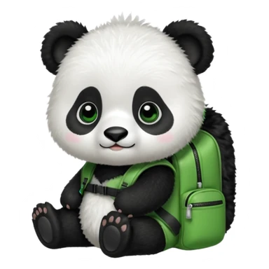baby panda wear green backpack sticker