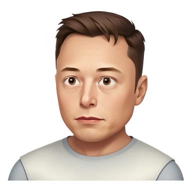 A photorealistic emoji of Elon Musk's head, no neck, slightly turned right, with a concerned expression. Highly detailed, realistic features, smooth shading, and Apple-style lighting. Transparent background sticker