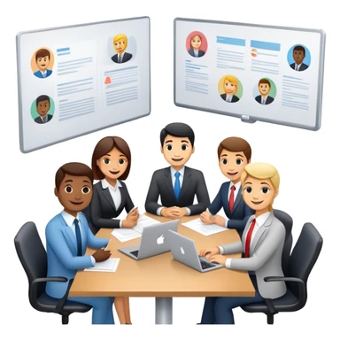 business executives sitting around a conference table with papers and laptops sticker