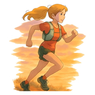 ghibli style trailrunner girl blondie on sunset sticker