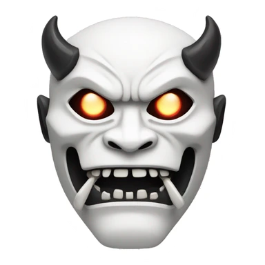 White cyberpunk oni mask with visible fangs. sticker