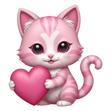 chibi anime pink cat smiling holding a big heart sticker