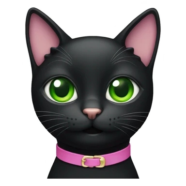 black cat with green eyes and pink collar sticker