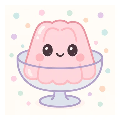 cute jelly dessert, soft and wobbly, in a glass bowl, vibrant colors, kawaii style sticker