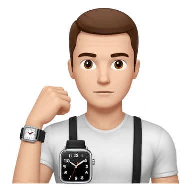 man wearing a black strap watch portrait, head and shoulders only, square jawline, strong facial structure, confident expression, black strap wristwatch visible, 3D cartoon, mobile game icon style, clean background, no text, no watermark
 sticker