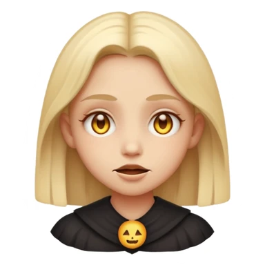 Stylized cult cartoon girl emoji, eerie-cute aesthetic, symmetrical design, subtle spooky vibe, glowing eyes, chanting “AMILK”, bold graphic icon sticker