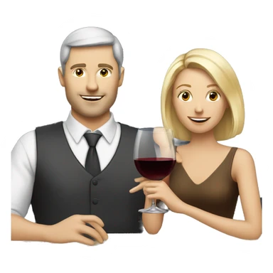 A white man with brown hair drinking wine with his blonde wife sticker
