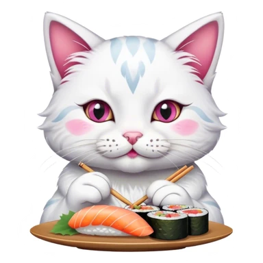 cute cat with tattoos eating sushi sticker