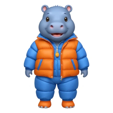 a full body of cute hippo with puffer clothes sticker