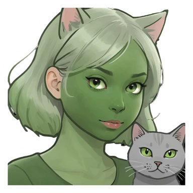 Blonde girl with light grey cat sticker