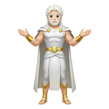Zeus, whole body, white clothes, long white  hair, lightnings sticker
