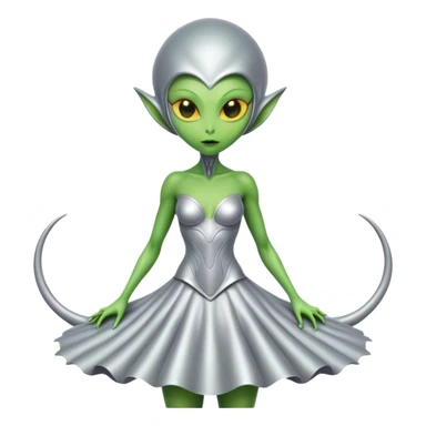 Green Alien woman with Cycloid scales, in silver dress, full figure, yellow eyes sticker