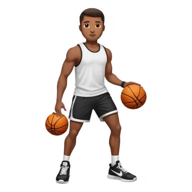 Handsome Black guy with brown skin tone, with muscular build, wearing black basketball shorts, a white tank top, and Nike sneakers sticker