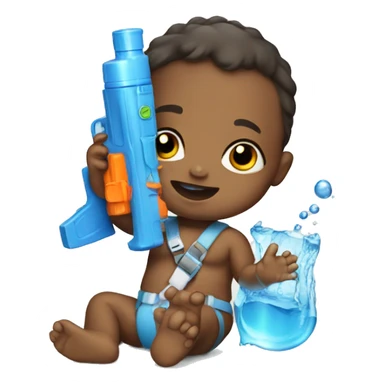 baby with water gun sticker