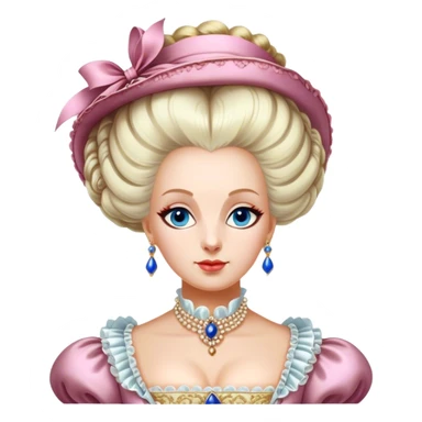Cinematic Realistic Marie Antoinette Portrait Emoji, depicted as an opulent royal figure with elegant attire and a graceful poised expression, rendered with rich textures and soft lavish lighting that captures her historical allure. sticker