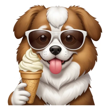 dog eating ice cream with sunglasses  sticker