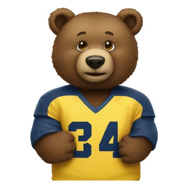 A brown bear wearing a yellow and blue University of Michigan jersey  sticker