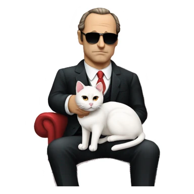 don corleone as a mafia boss sitting on a red chair while petting a white cat on his lap sticker