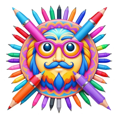 3D, psychedelic colored pen, hippie style sticker