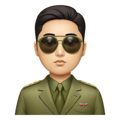 Sleazy Kim Jung Il wearing olive mao suit and large sunglasses sticker