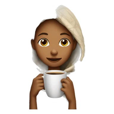 A girl with a blanket on drinking a coffe sticker