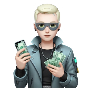 cyber punk man holding money and phone sticker