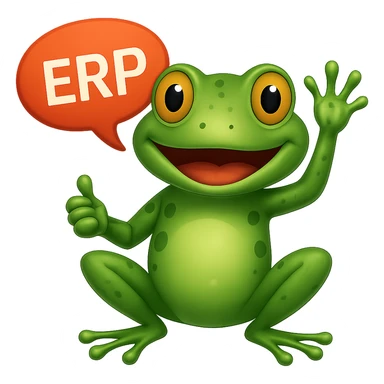 Change the sign to a speech bubble that says 'ERP', keep the frog and style the same. Remove the background. The original style is a green bufo frog meme style. sticker