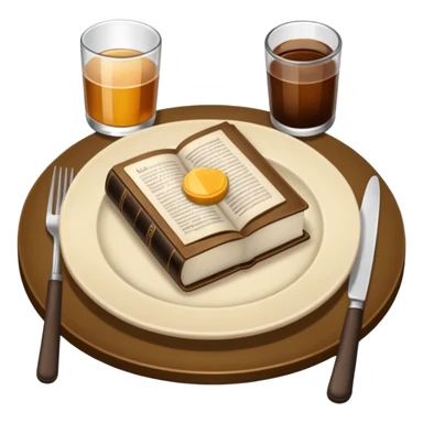 Make a plate of food, with cutlery beside it, and on top of the plate make a Bible. I don't want any glasses, and I want the Bible to be open. sticker