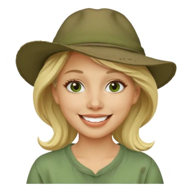 messy green full face clay mask and tourist hat blond woman  smiling and clay mask on full face sticker