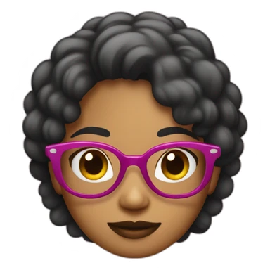 Chica delgada, pelo negro liso hasta los hombros con lentes rosados sticker