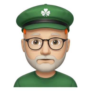 47 year old white male, bald, short beard with glasses and irish cap sticker