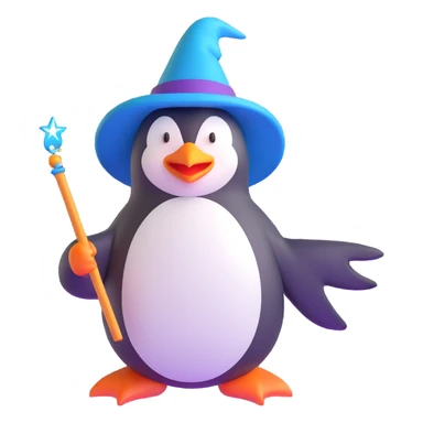 penguin wizard casting a spell with magic wand sticker