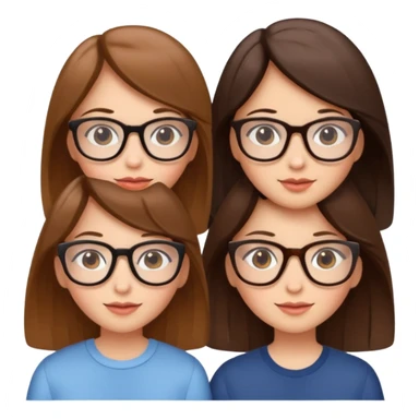 three girls, two brunettes and one light brown-haired with glasses sticker