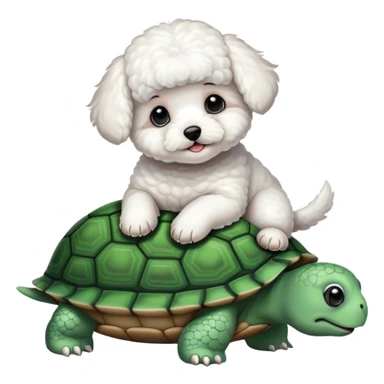 white Bichon sitting on a turtle sticker