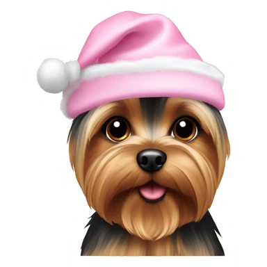 A yorkie wearing a baby pink christmas hat sticker