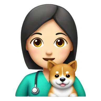 Shiba - inu cuddles pediatrician womanl with short black  hair  sticker