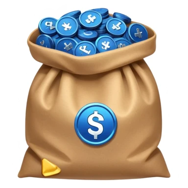 blue coins inside a brown bag  sticker