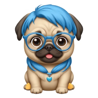 long blue haired baby pug wearing glassess sticker