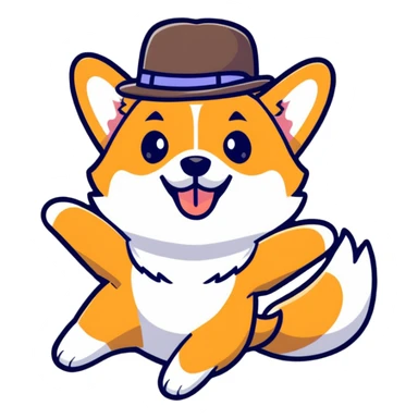 jumping corgi dog with a cute hat sticker