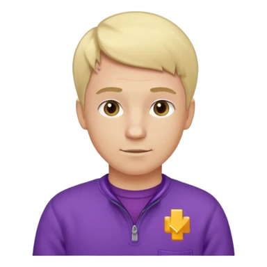 Crea un emoji de un electricista, hombre rubio con pelo corto hacia al lado, sin gafas, con forro polar morada y nombre empresa INDYDES sticker