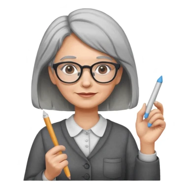 woman teacher, old, wearing glasses, hold chalk on hand sticker