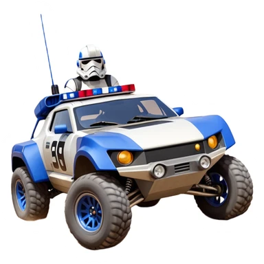 Star Wars’s Range trooper’s police evil darkly night blue Dirty and dented Local Motors Rally Fighter off road race car hot rod meets 2013 scion fr-s trophy truck-style basher flying down a dusty road catching everything (silver wheels) sticker