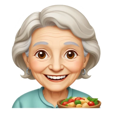happy elderly grandmother smiling with delicious homemade food sticker
