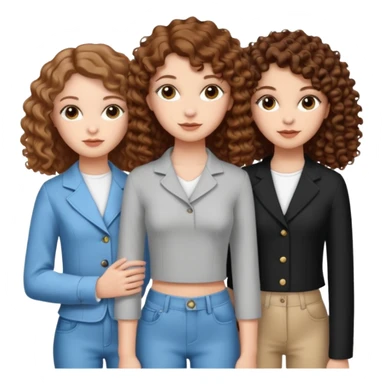 3 white girls, all of off this with brown hair but one whit straight one whit curly and one whit very curly(aesthetic)and chic clothes y2k, this girl have around 14 years, remember one girl does have straight hair  sticker