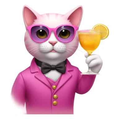 A pink cat wearing fancy sunglasses and having a fancy drink  sticker