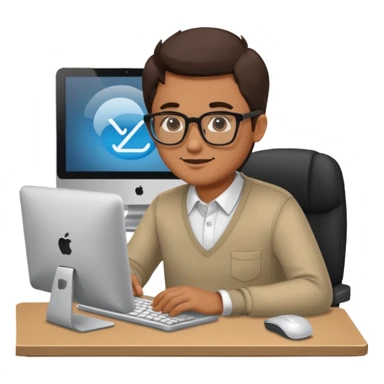 man working on his computer sticker