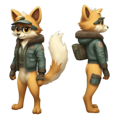 Anthro Fur-Sona-Fakémon with an aviator jacket gloves and cap Full Body sticker