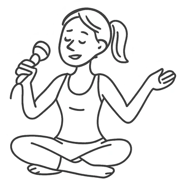 woman doing yoga with a microphone hand drawn outlined icon sticker