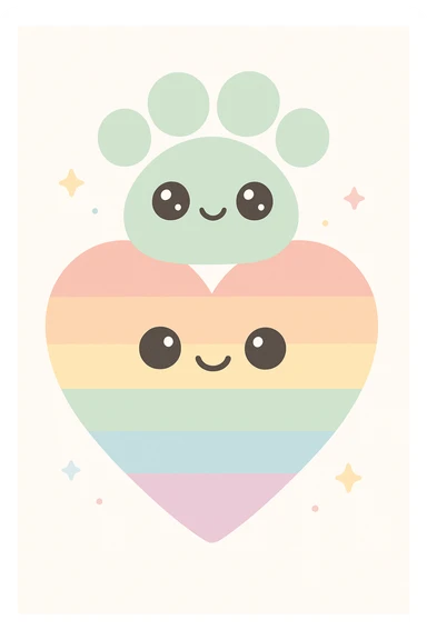 rainbow pride heart with a paw print on top, no text sticker